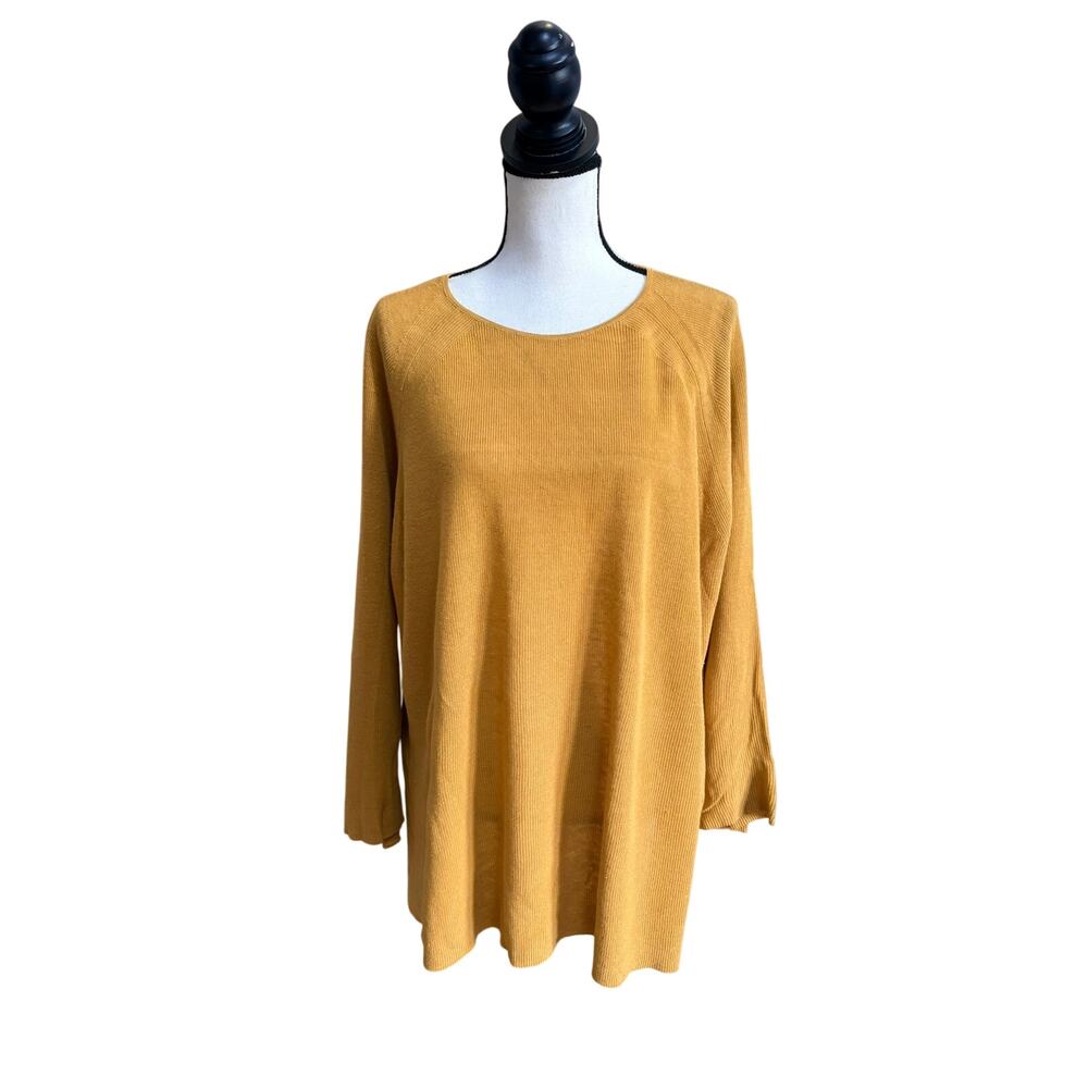 Eileen Fisher Women's XL Marigold Yellow Linen Cotton Sweater Long Sleeve Tunic